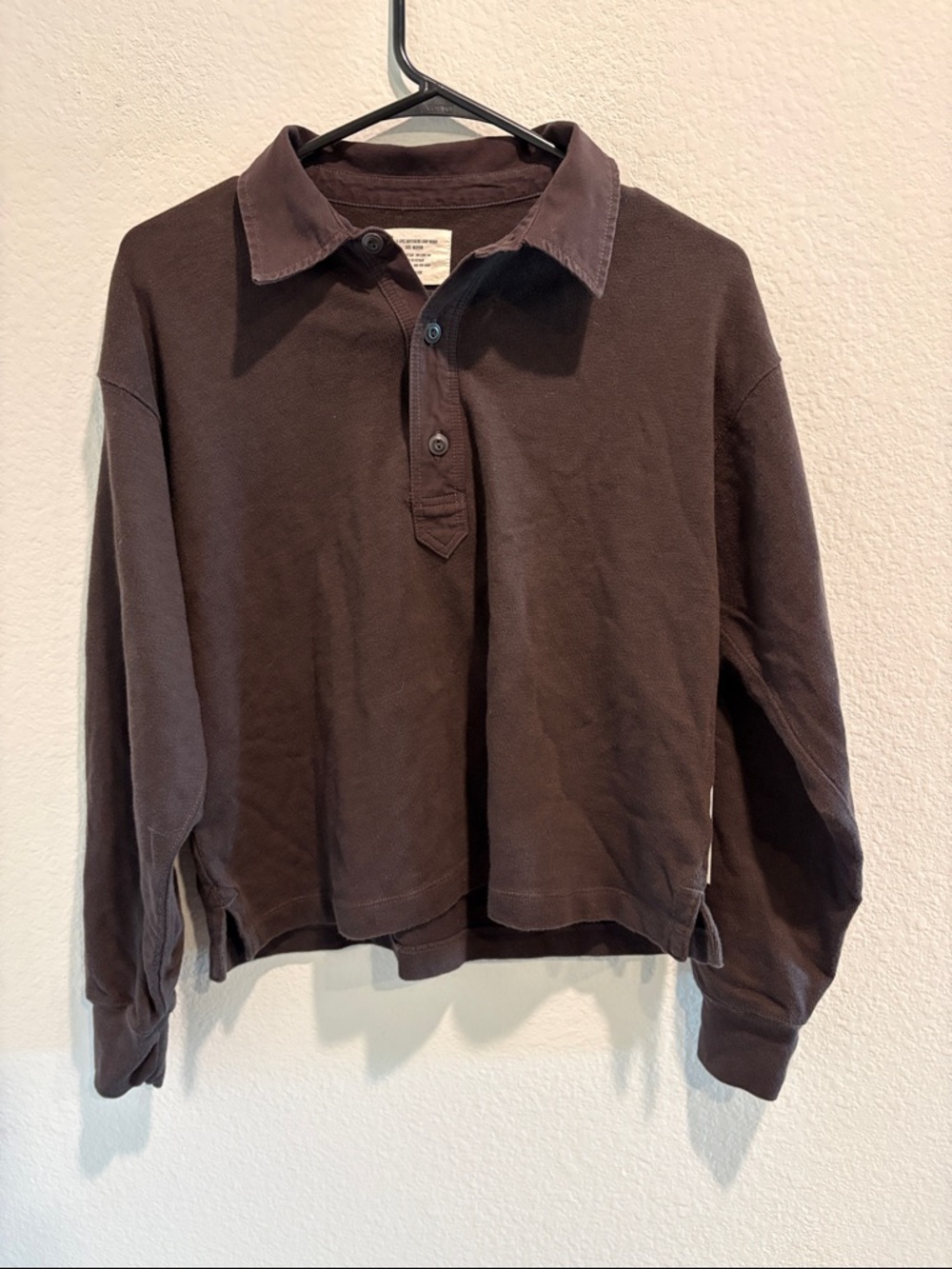 Buck Mason NWT Medium Carob Brown Field Spec Boyfriend Crop Rugby Retail $118